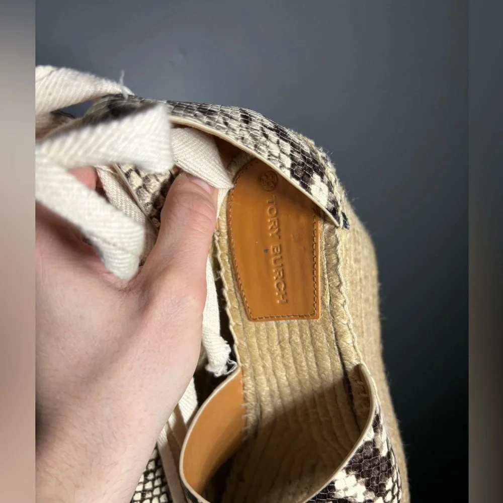 Tory Burch Selby Snake Print Espadrille Wedges Womens Size 8.5
